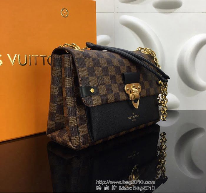 路易威登LV 頂級原單 N40108黑 SAINT PLACIDE手袋 Damier Ebène帆布 搭配小牛皮和優雅褶 金色鏈條單肩斜挎包  YDH2521